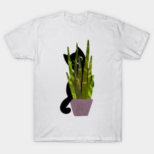 KITTEN WITH PLANT Cute Black Cat T-Shirt